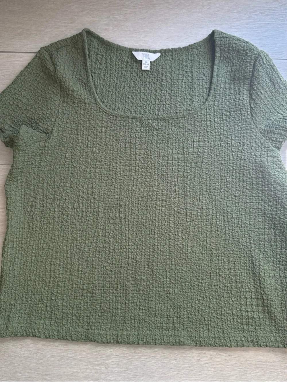 Time and Tru Olive Green Pucker Textured Square Neck Tee Top Women's XL 16-18 - Picture 1 of 5